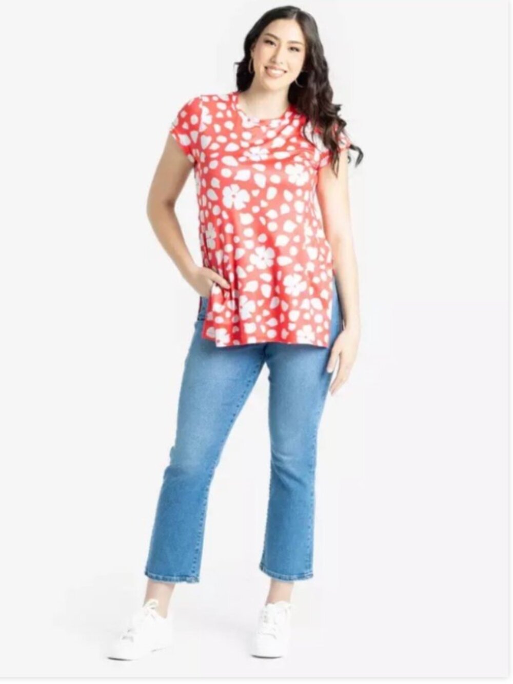 LulaRoe Leslie Side Slit Floral Tunic Top Womens 2XL 2X Short Sleeve Stretch New